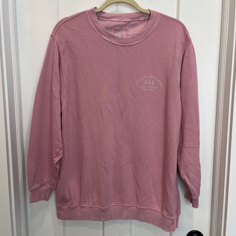 Aerie Oversized Upstate Pullover Distressed Pink Women's Sz Small Crewneck Logo